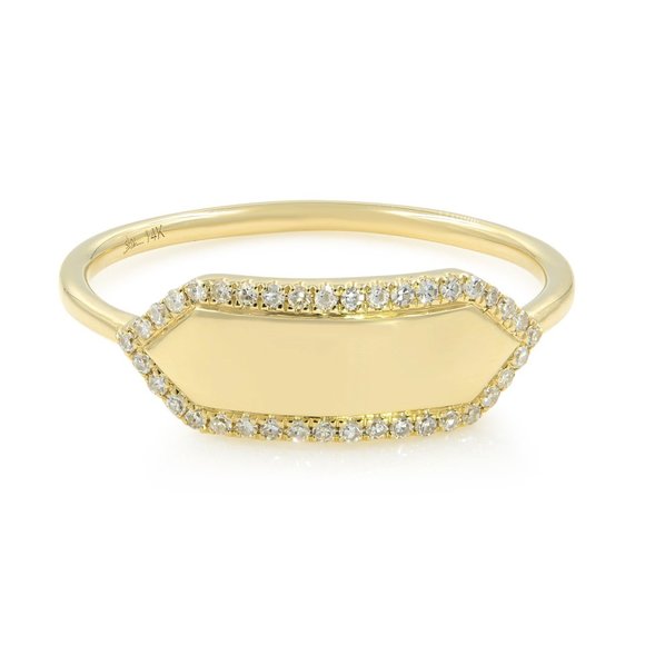 Rachel Koen Diamond Name Plate Ring 14K Yellow Gold 0.11cttw Size 7 - Picture 1 of 8